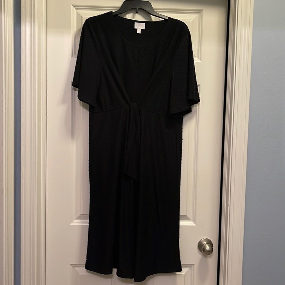 A:glow maternity XL dress black elbow short sleeve tie waist